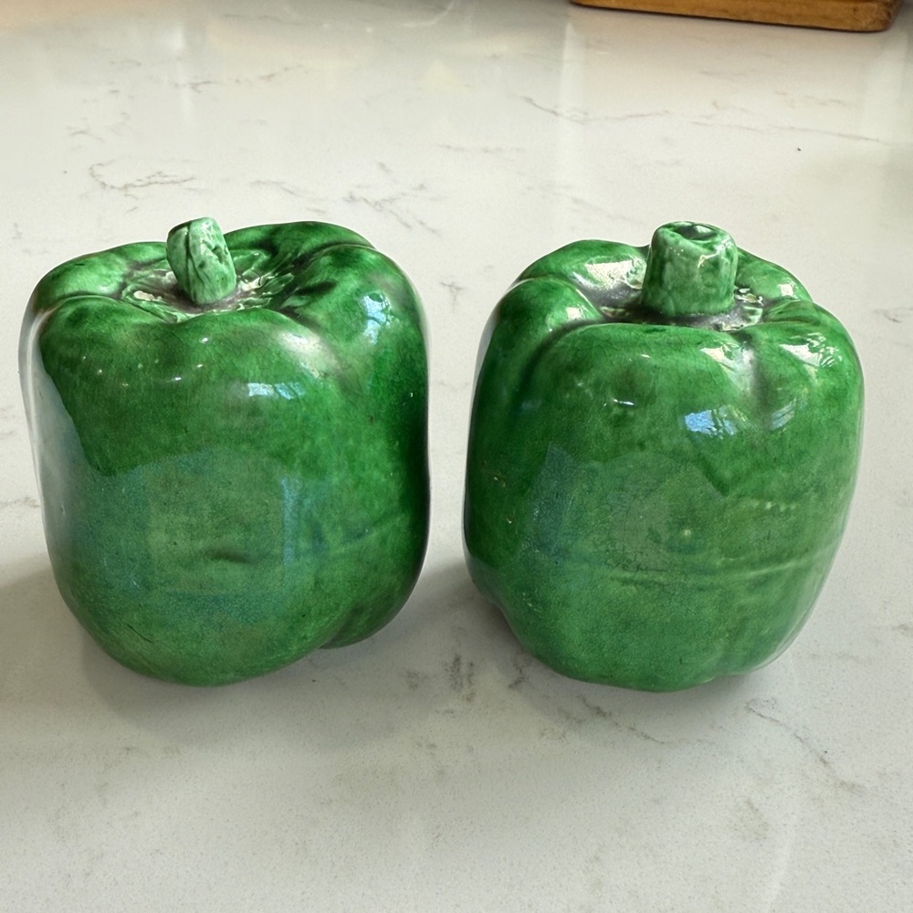 Vintage Ceramic Green Bell Pepper Salt & Pepper Shakers - Set of 2